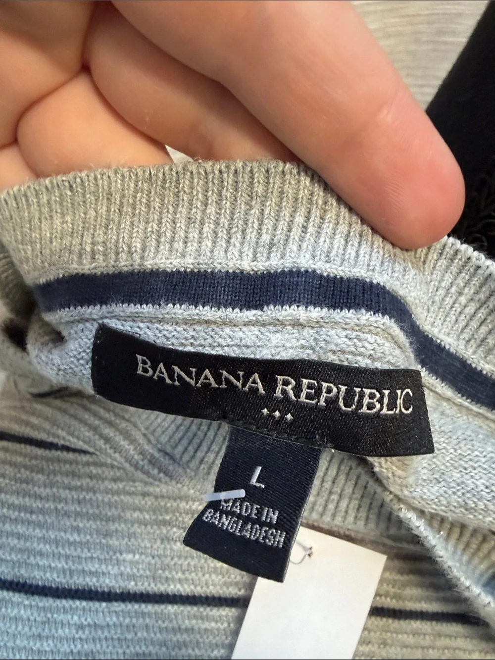 Banana Republic Gray Crewneck Sweater with Navy Stripes